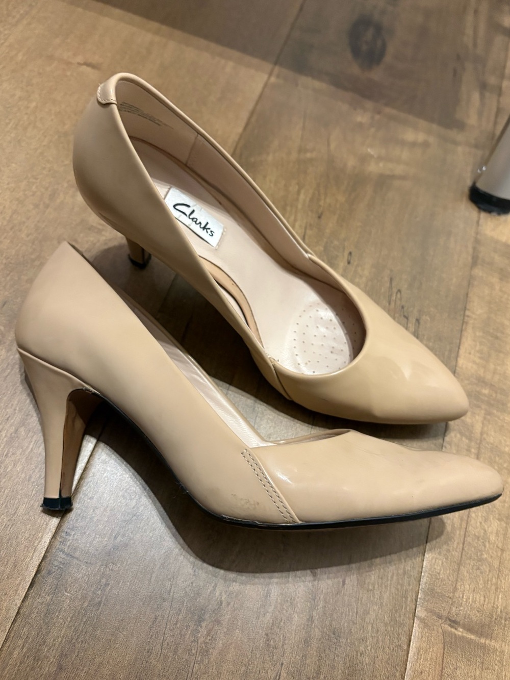 Clarks Nude Patent Pointed-Toe Pumps